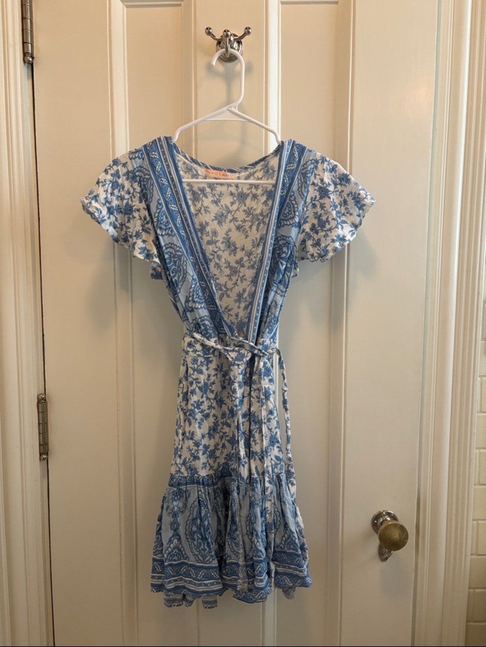 Blue and White Floral Wrap Dress